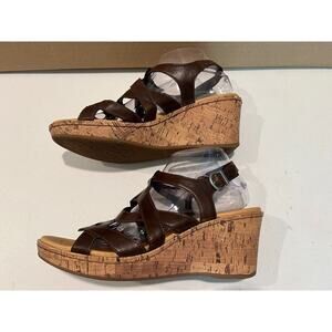 BOC Born Chyna II Wedge Cork Heel Sandals Womens Size 10M Brown Cushioned